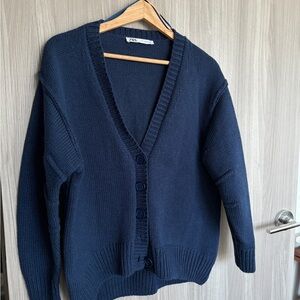 Zara Women's Deep Blue wool Cardigan